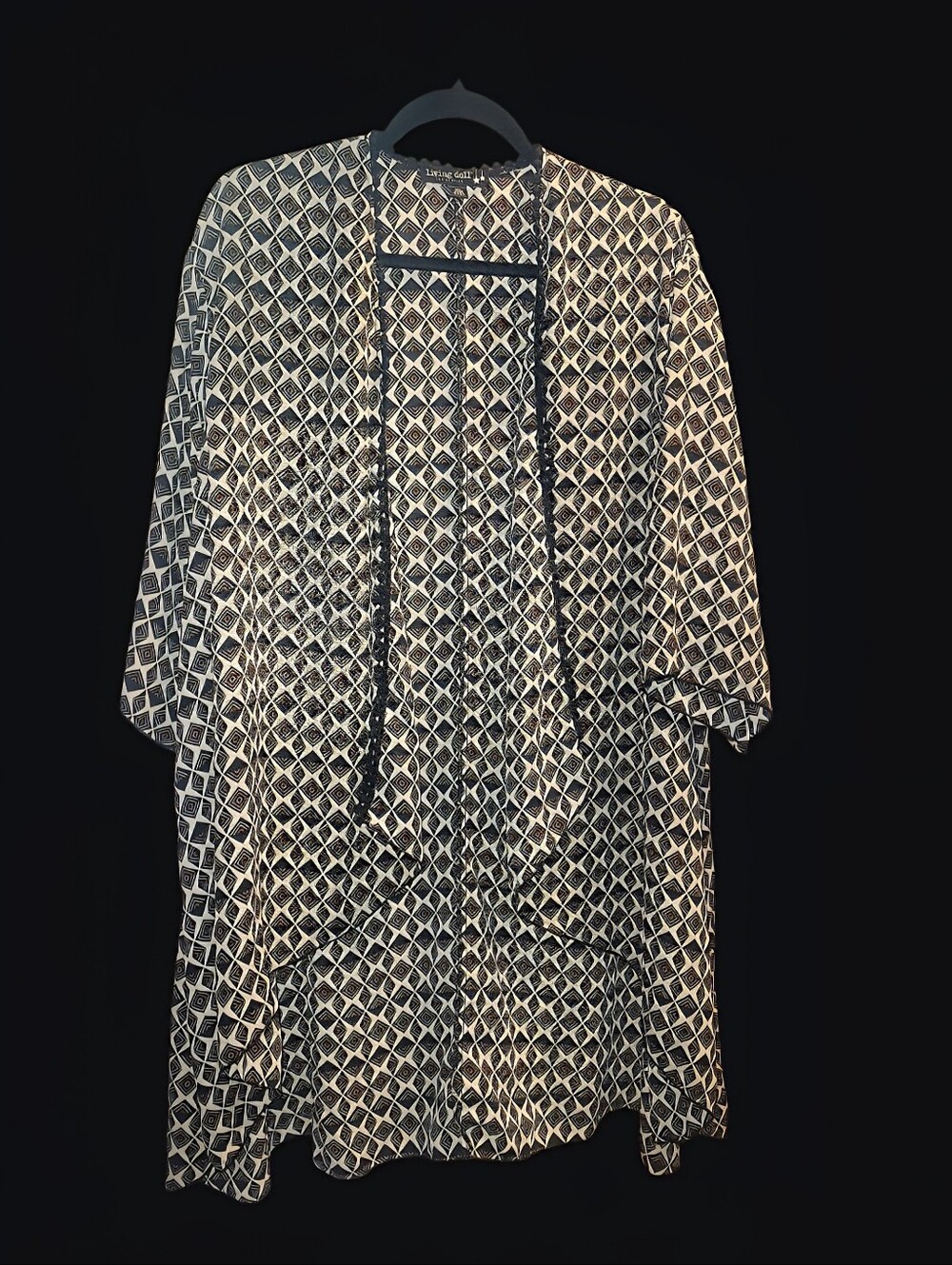 Living doll Black and White Geometric Open-Front Kimono